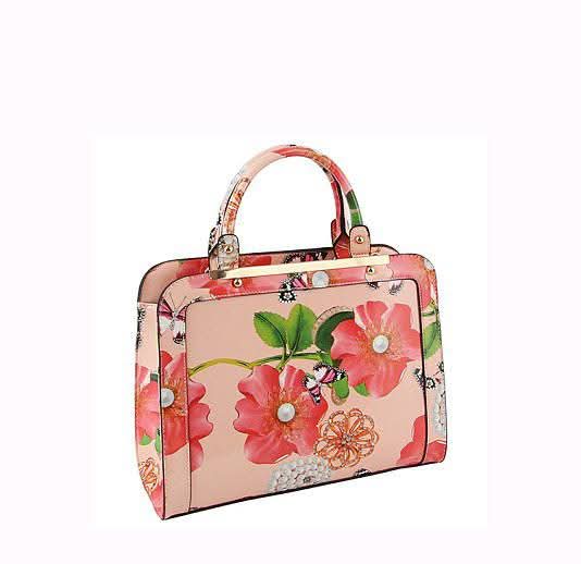 Glossy Flower Printed Satchel Bag