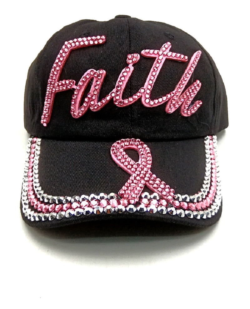 Black Faith Pink Ribbon Hat