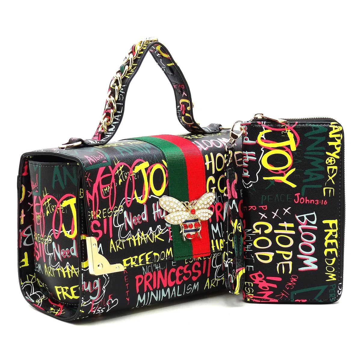 Multi Graffiti Queen Bee 2 in 1 Box Satchel Bag