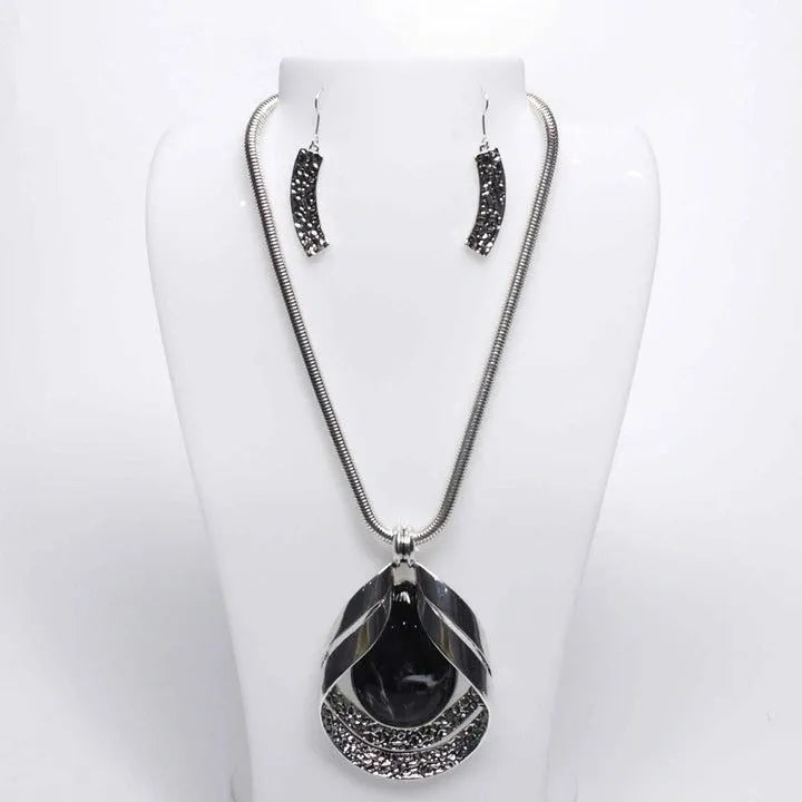 Rare Silver Black Stone Set