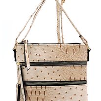 Ostrich Embossed Multi Zipper Pocket Crossbody