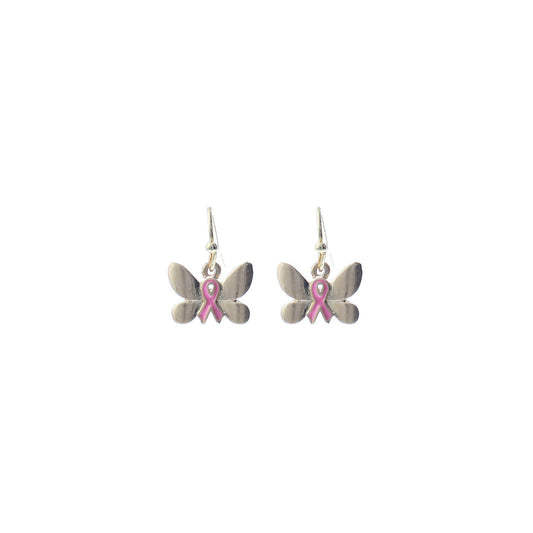 Gold  Butterfly Pink Ribbon Earrings