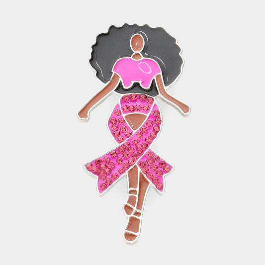 BLACK WOMAN BROOCH PINK RIBBON 1021 RHPK
