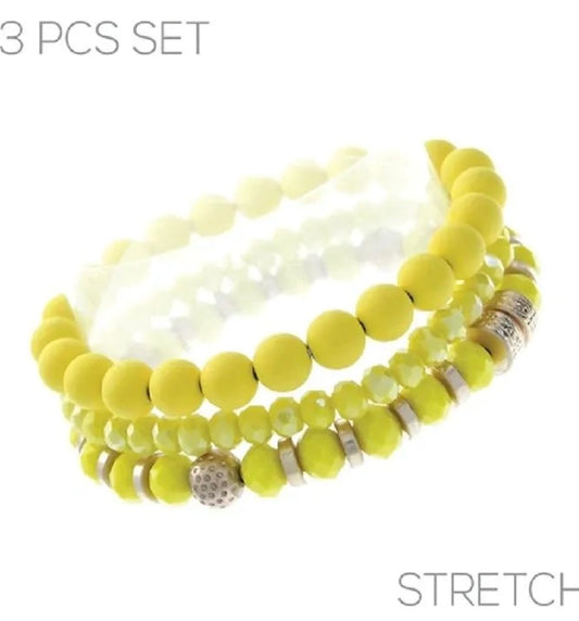 3 Pcs Set Yellow Stretch Bracelet