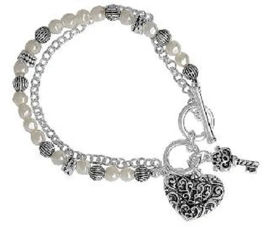 Silver Heart Key Bracelet