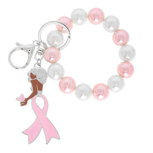 Cryatal Pink Ribbon AFRO DIVA Bracelet Keychain