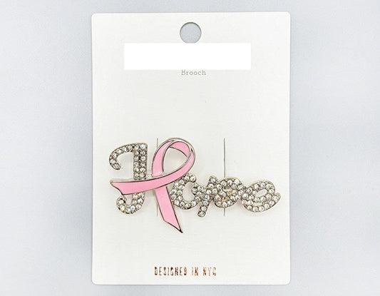 SILVER HOPE PINK RIBBON BROOCH