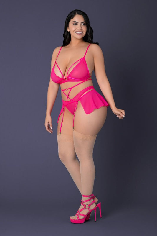 Pink Kink Bralette Garter Skirt Set
