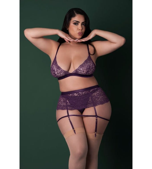 Lace Bralette, Garter Skirt & Thong Set